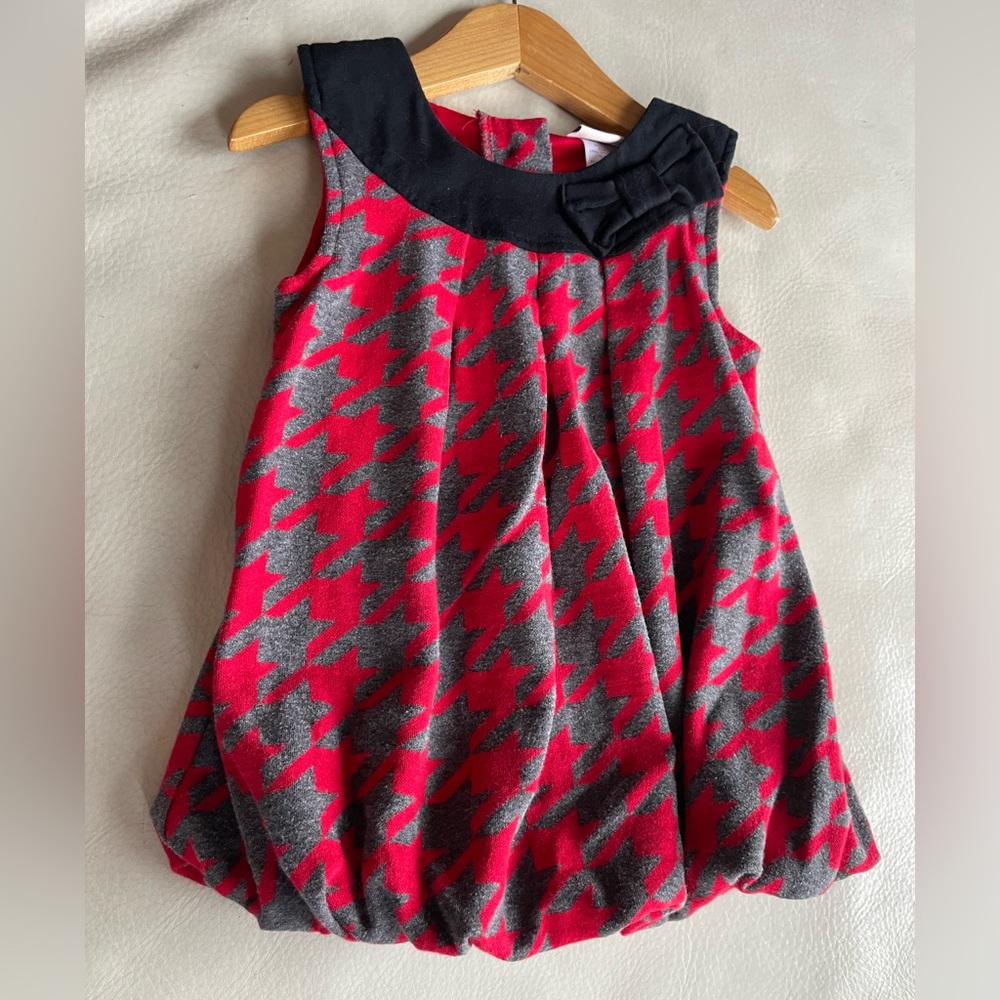 3/$20💥Bubble Skirt Holiday Dress, Halter Neckline w Bow, Red Gray Herringbone